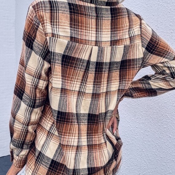 Boho khaki plaid casual button down shirt - Picture 4 of 5